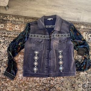 NWT John Mark Embroidered Jean Corduroy Mixed Material Jacket